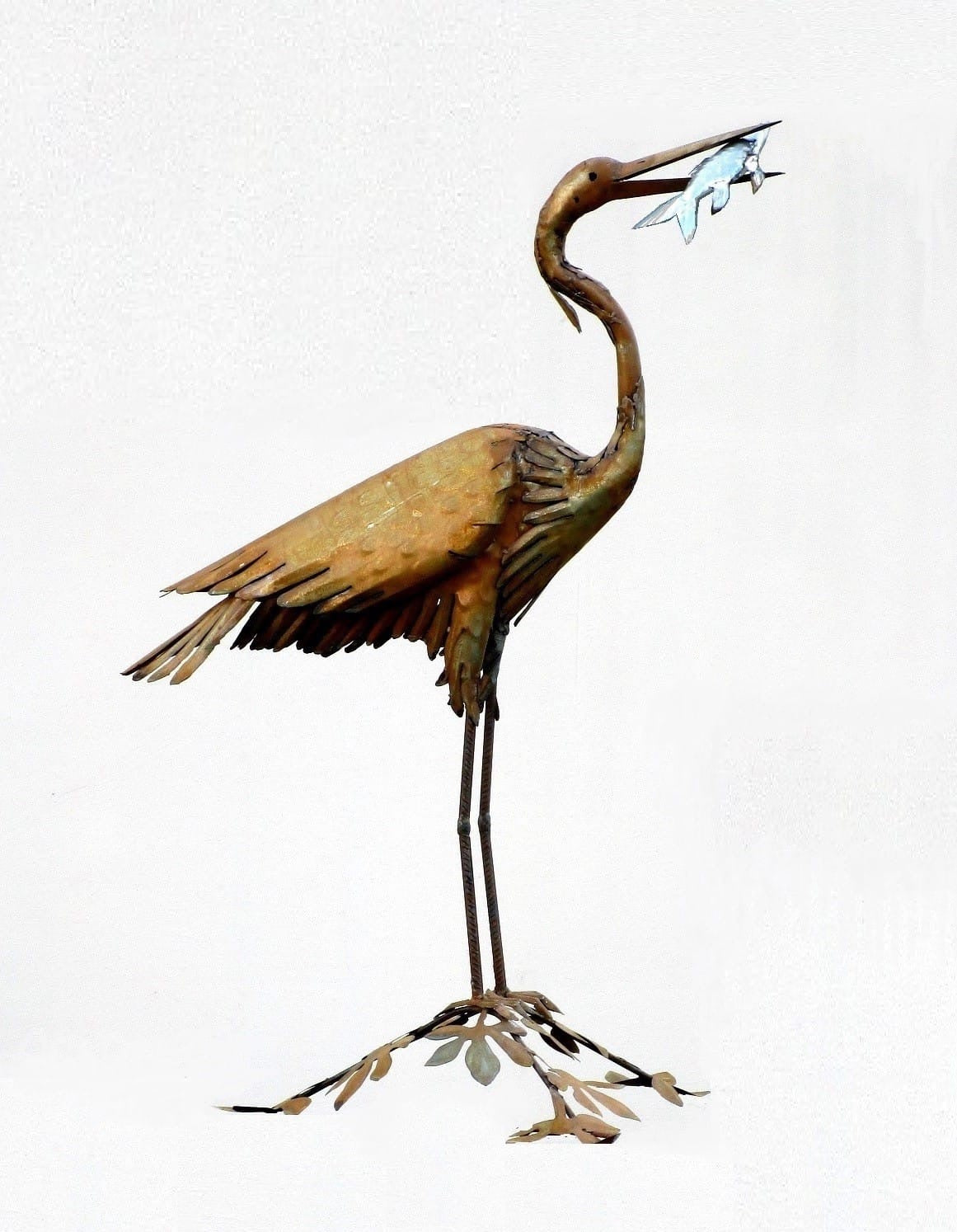 Reiher mit Fisch (edelstahl+rostig) 50x105x110 4,7kg