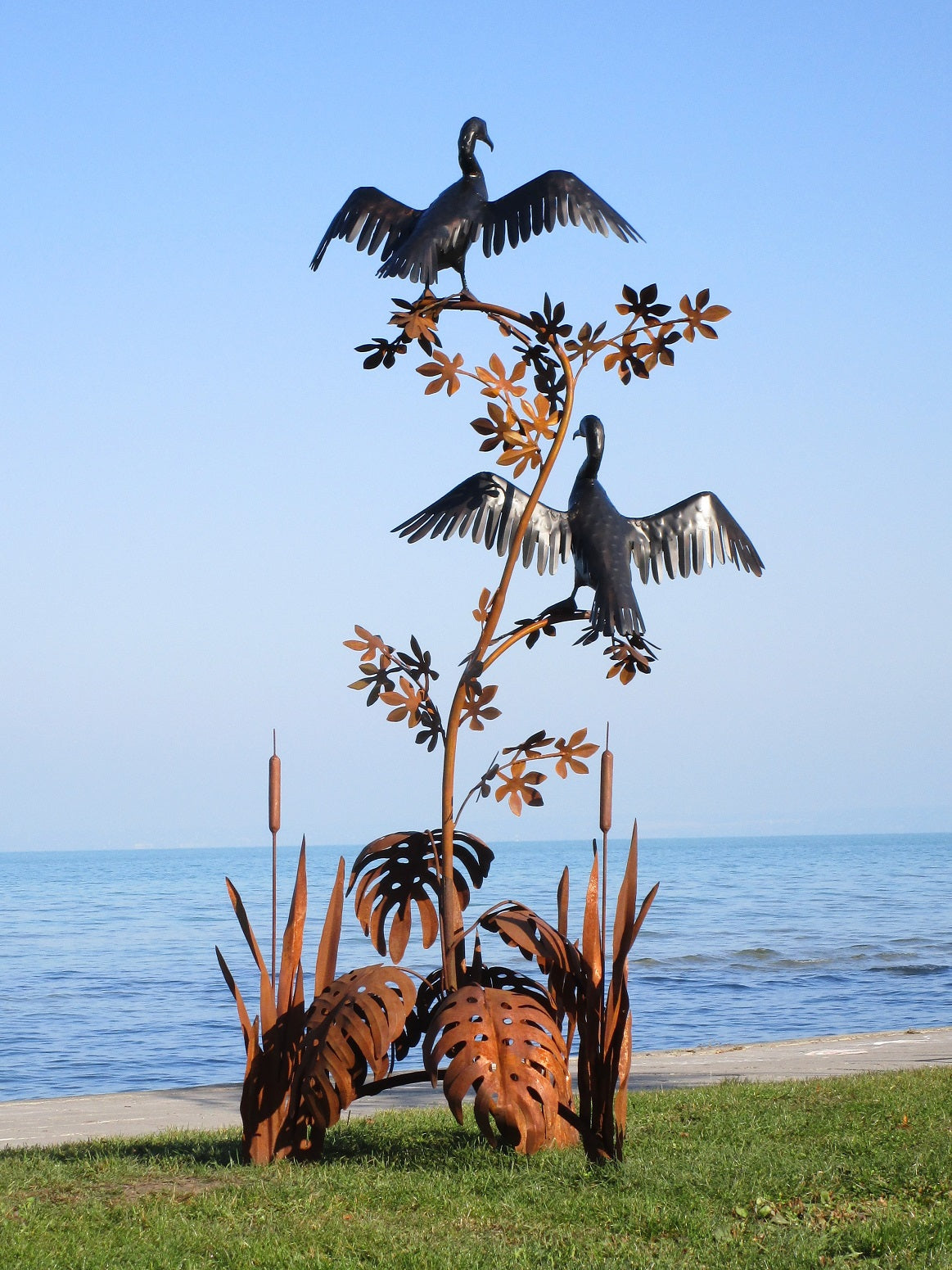 Kormoranpaar im Wildnis (rost+lackiert) 115x113x270 23kg