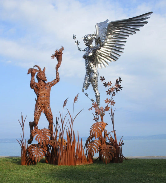 Syrinx und Pan (edelstahl+rostig) 325x173x370  93kg