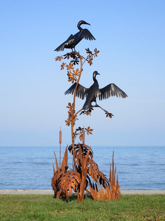 Kormoranpaar im Wildnis (rost+lackiert) 115x113x270  23kg