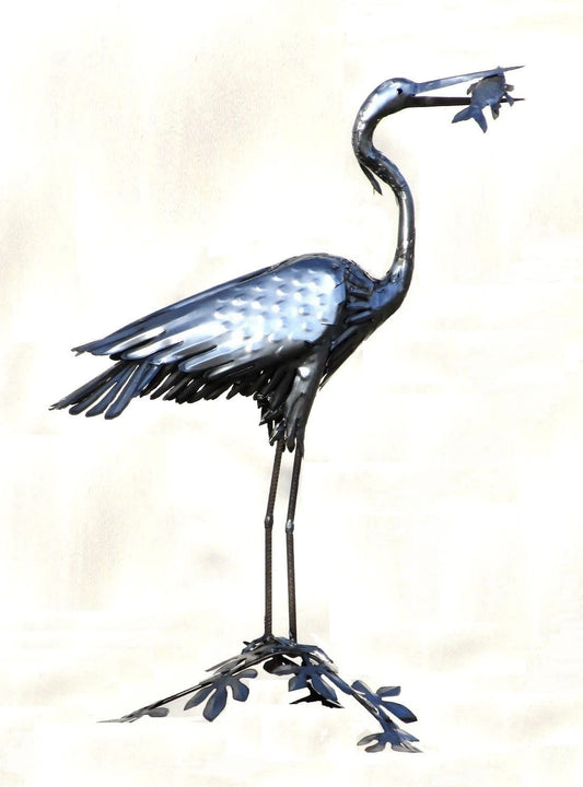 Reiher mit Fisch (edelstahl) 50x105x110  4,7kg