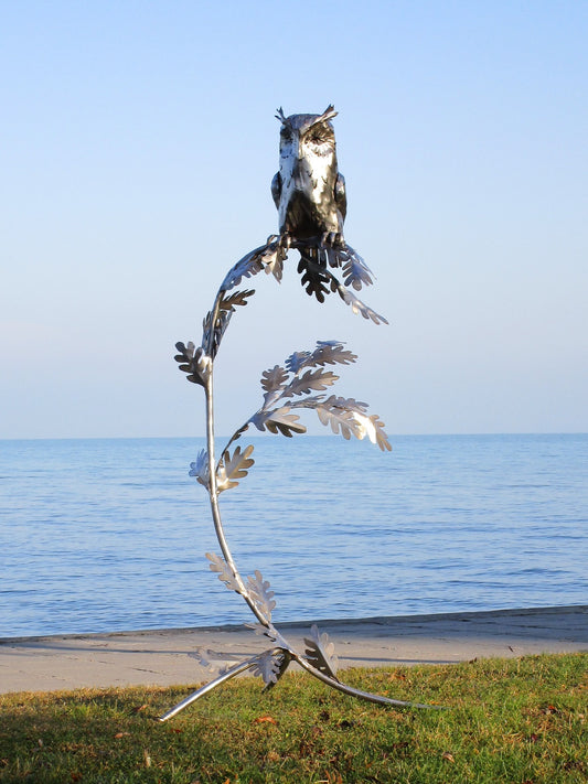 Eule am großen Ast (edelstahl) 78x87x170  6,9kg
