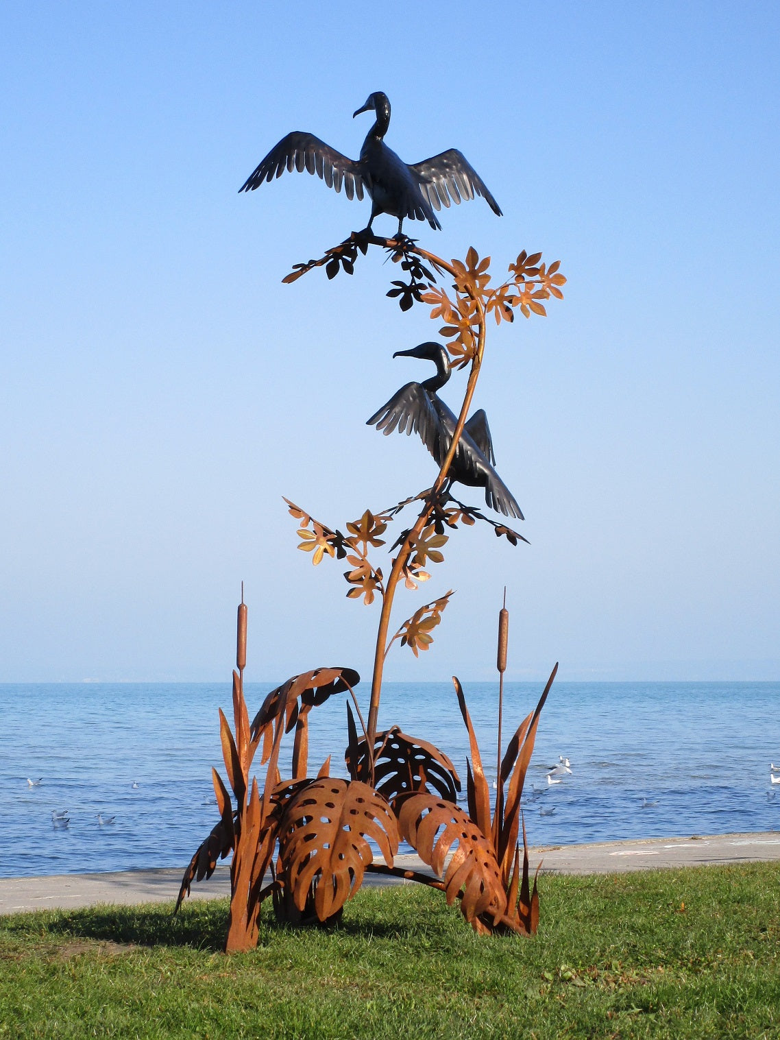 Kormoranpaar im Wildnis (rost+lackiert) 115x113x270  23kg